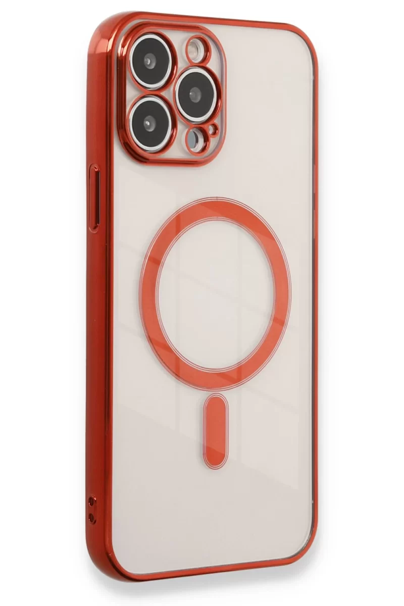 Newface Apple iPhone 13 Pro Max Kılıf Magneticsafe Lazer Silikon - Kırmızı