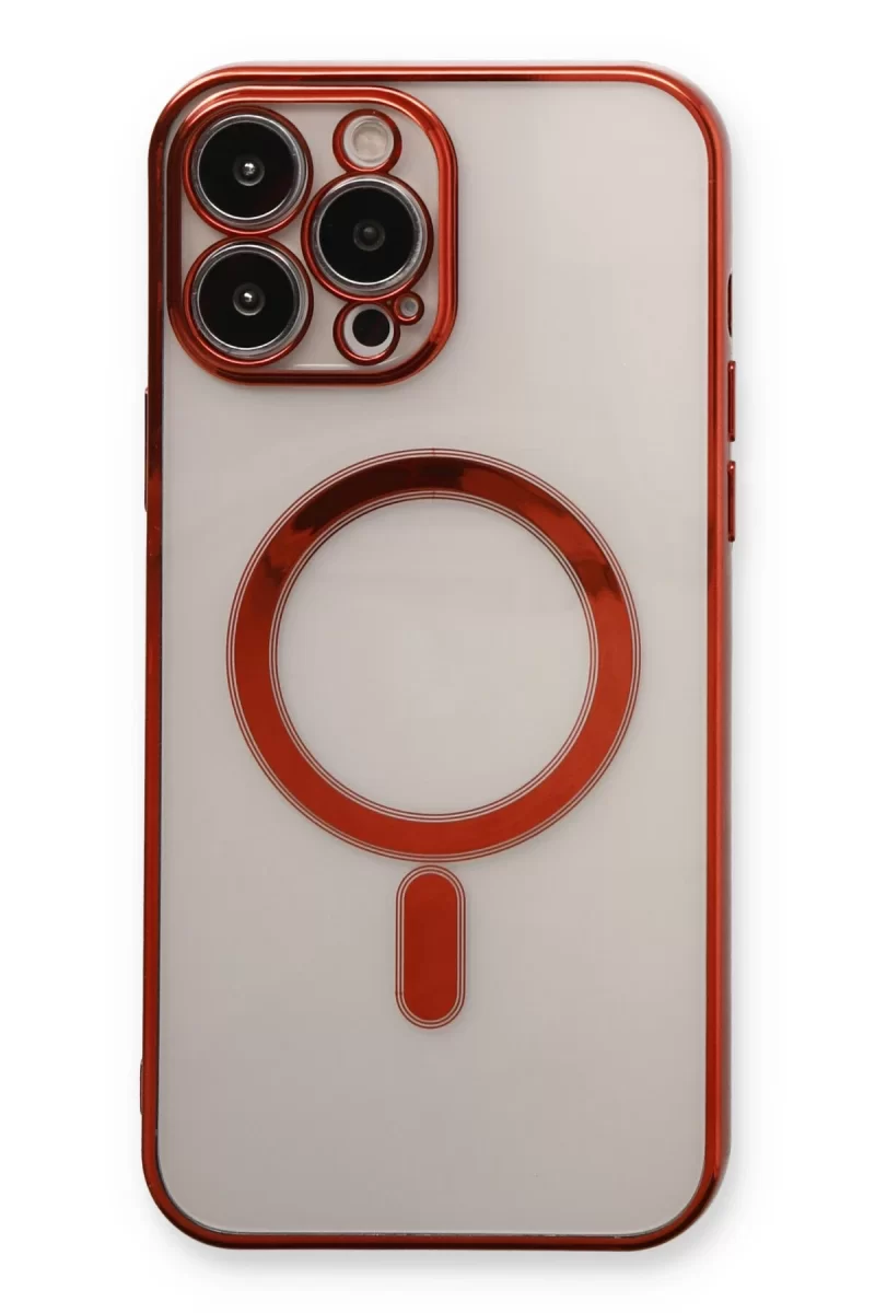 Newface Apple iPhone 13 Pro Max Kılıf Magneticsafe Lazer Silikon - Kırmızı