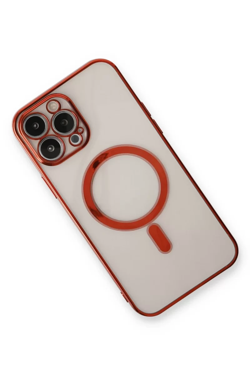 Newface Apple iPhone 13 Pro Max Kılıf Magneticsafe Lazer Silikon - Kırmızı