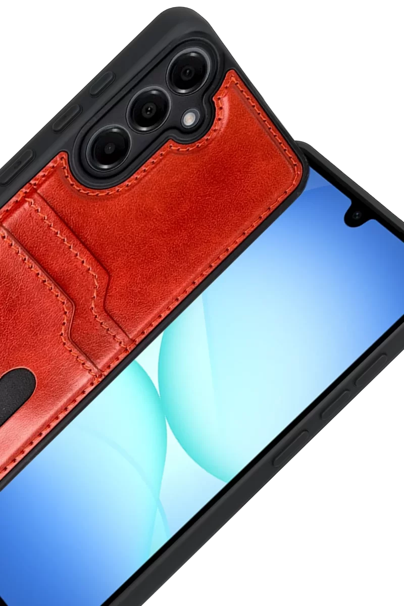 Newface Samsung Galaxy A17 5G Sara Kartvizitli Deri Kılıf - Kırmızı