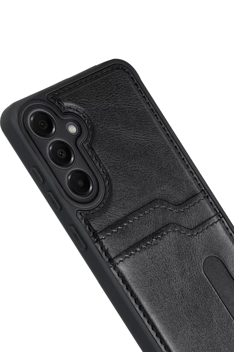 Newface Samsung Galaxy A17 5G Sara Kartvizitli Deri Kılıf - Siyah
