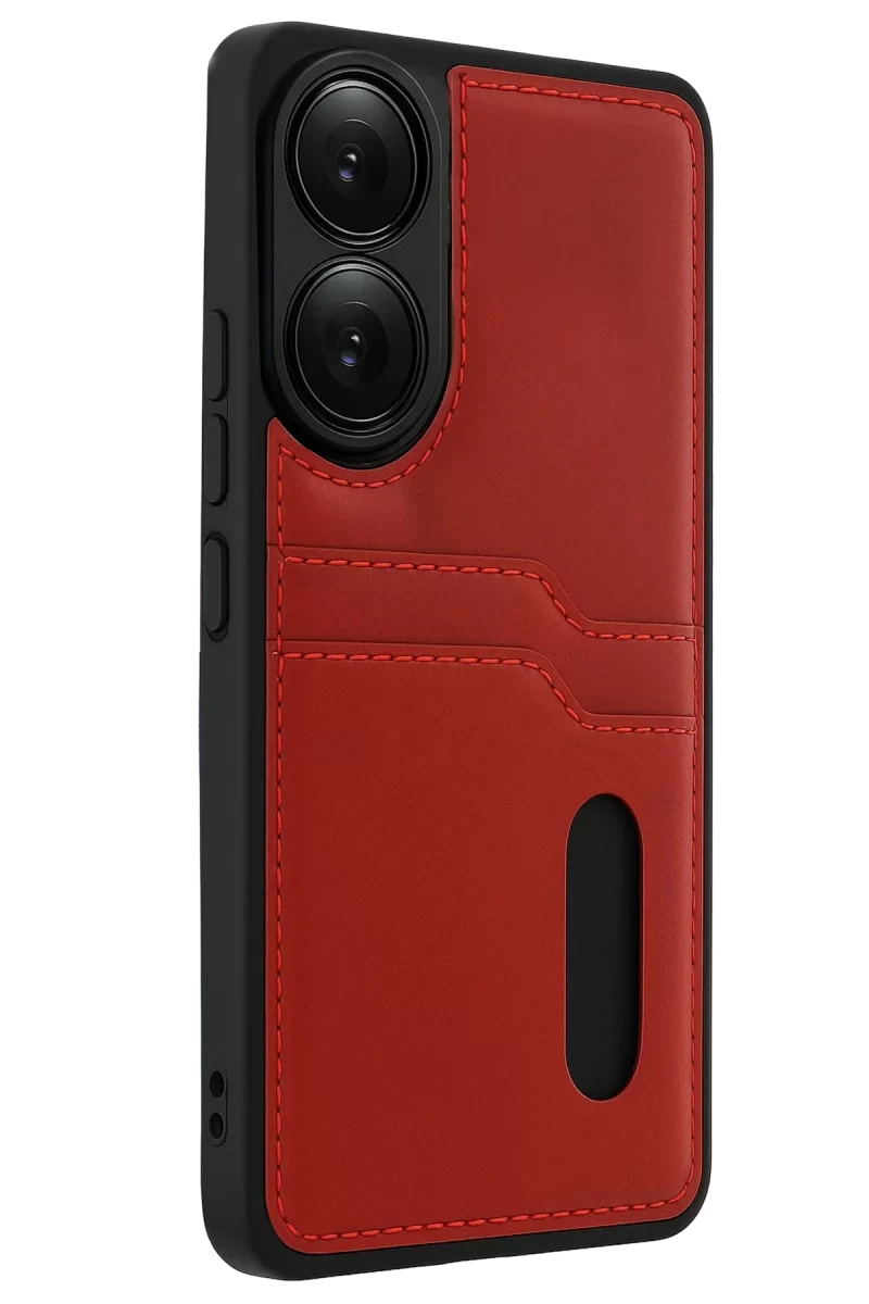 Newface Oppo A38 Sara Kartvizitli Deri Kılıf - Kırmızı