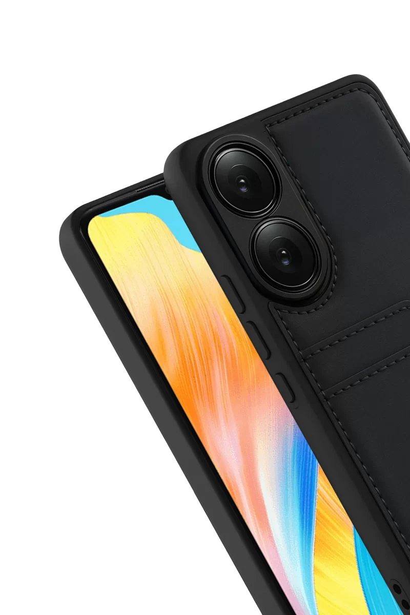 Newface Oppo A38 Sara Kartvizitli Deri Kılıf - Siyah