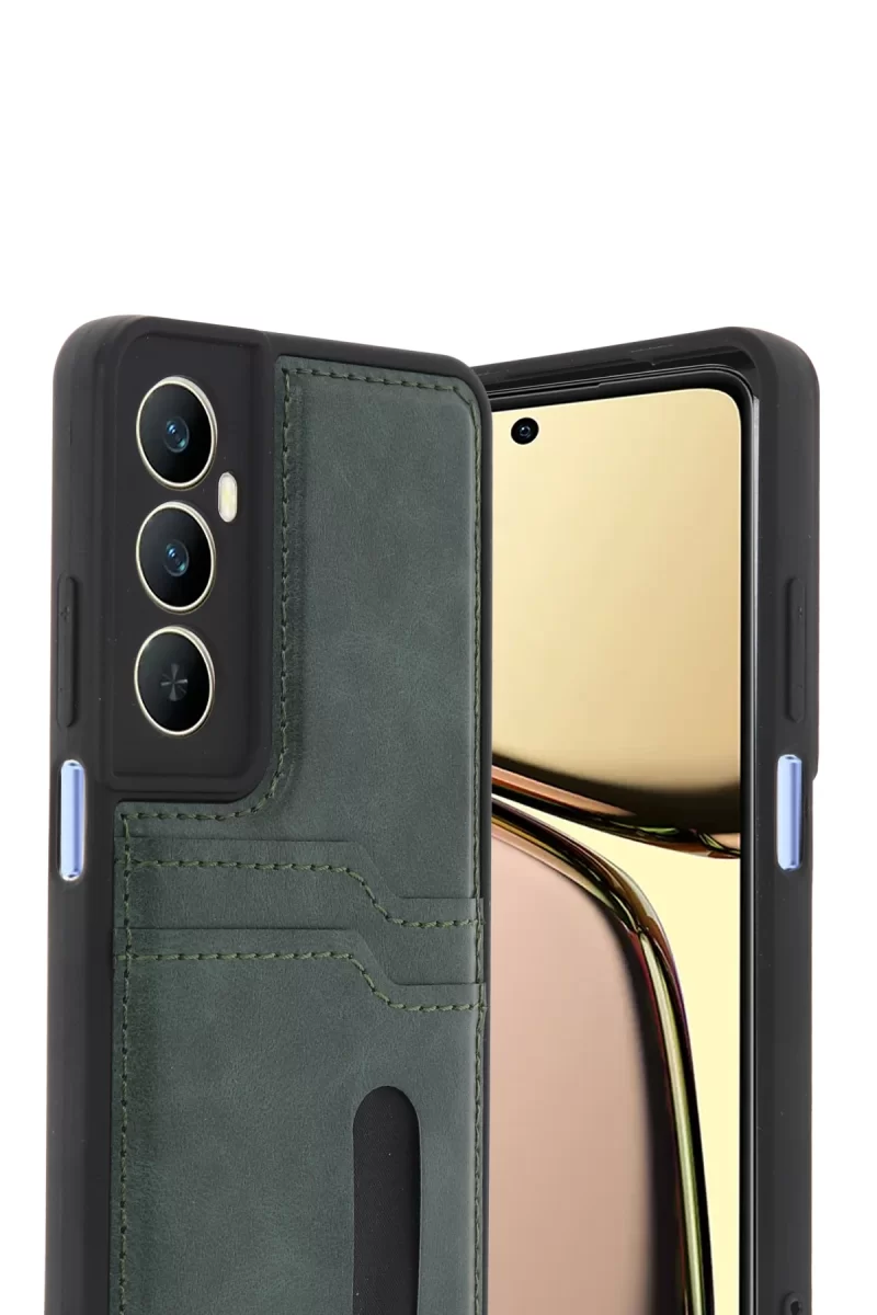 Newface Realme C65 Sara Kartvizitli Deri Kılıf - Yeşil