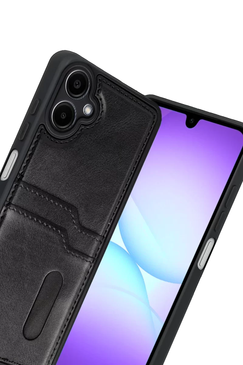 Newface Samsung Galaxy A07 4G Sara Kartvizitli Deri Kılıf - Siyah
