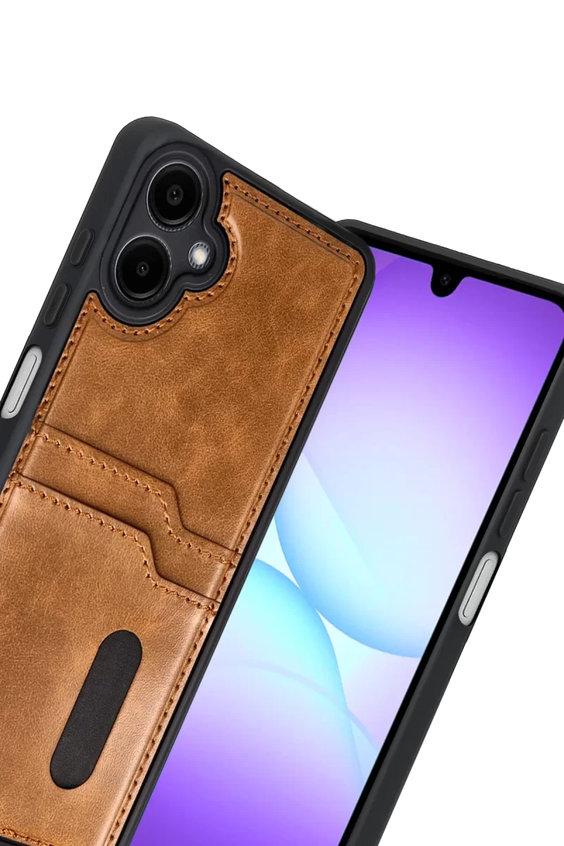 Newface Samsung Galaxy A07 4G Sara Kartvizitli Deri Kılıf - Taba