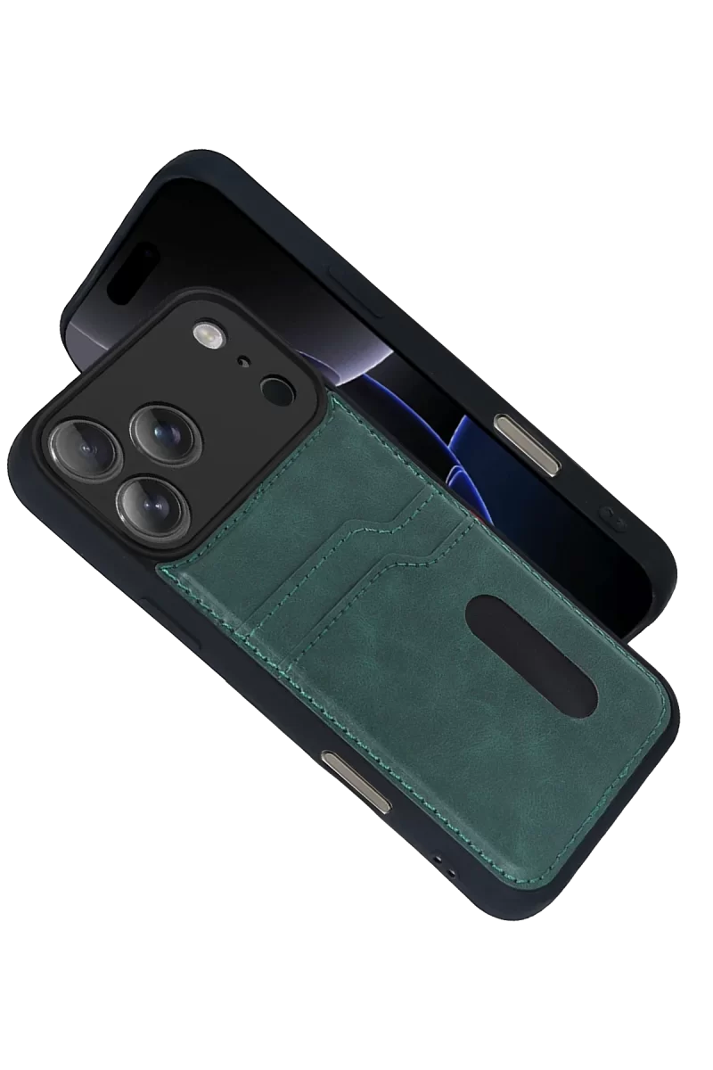 Newface Apple iPhone 17 Pro Sara Kartvizitli Deri Kılıf - Yeşil