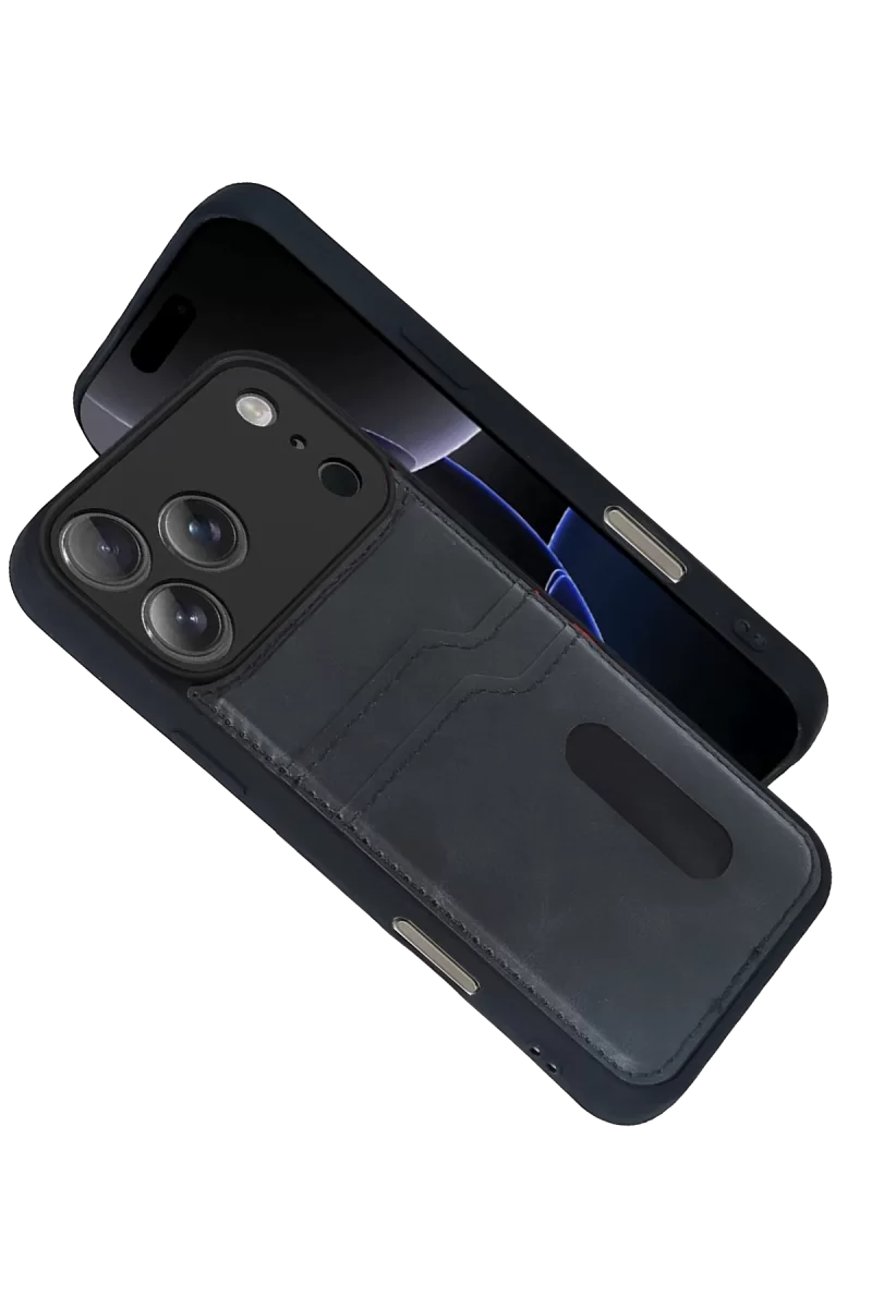 Newface Apple iPhone 17 Pro Max Sara Kartvizitli Deri Kılıf - Siyah