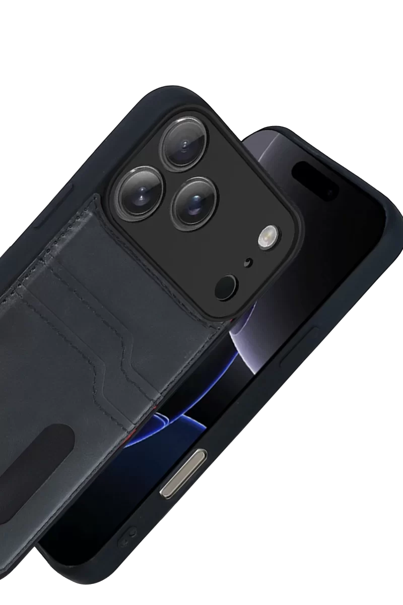 Newface Apple iPhone 17 Pro Max Sara Kartvizitli Deri Kılıf - Siyah