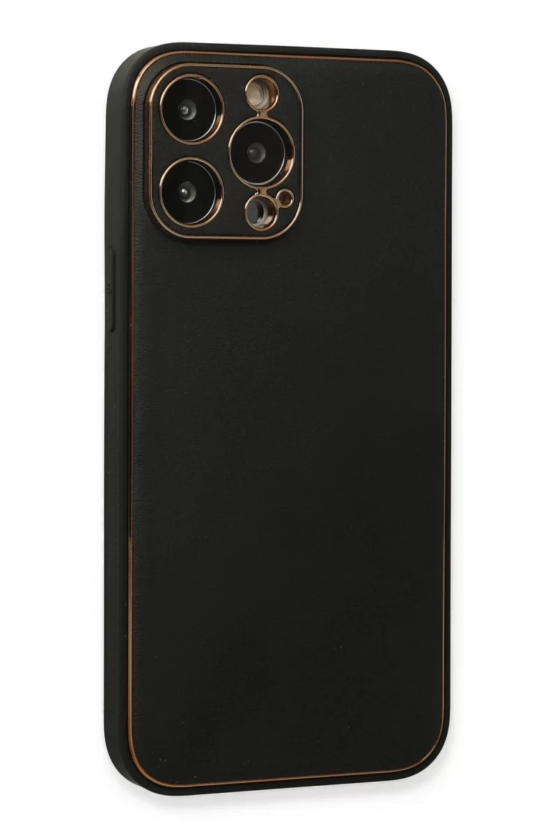 Newface Apple iPhone 13 Pro Max Kılıf Coco Deri Silikon Kapak - Siyah
