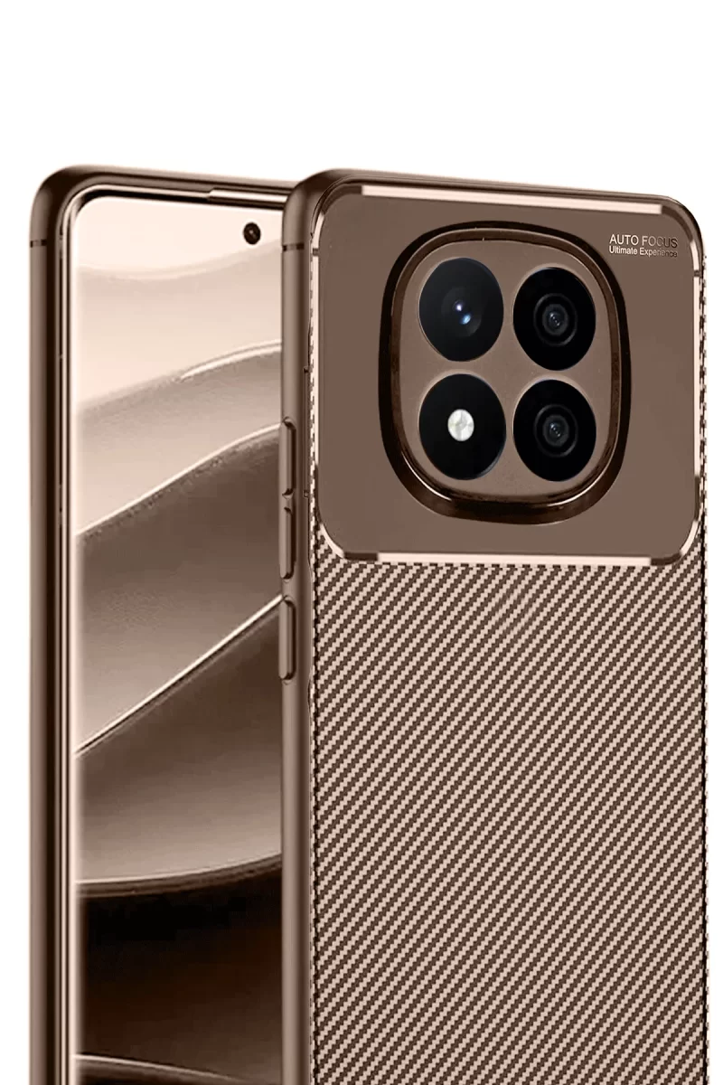 Newface Xiaomi Redmi Note 14 Pro 5G Kılıf Auto Focus Karbon Kapak - Kahverengi