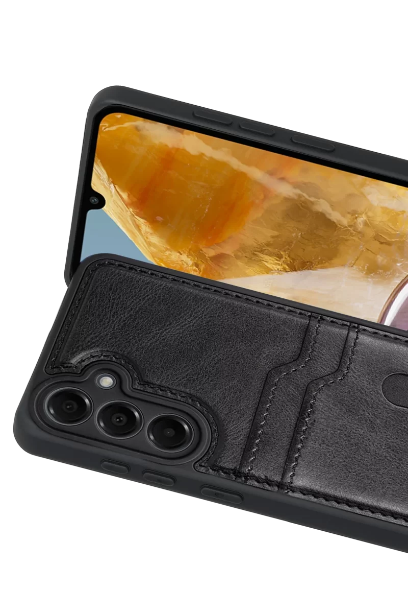 Newface Samsung Galaxy M15 Sara Kartvizitli Deri Kılıf - Siyah