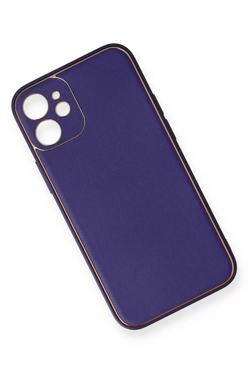 Newface Apple iPhone 12 Mini Kılıf Coco Deri Silikon Kapak - Mor