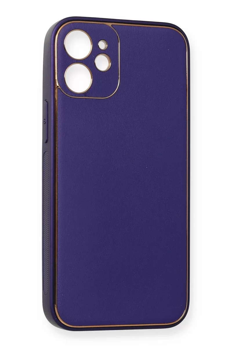 Newface Apple iPhone 12 Mini Kılıf Coco Deri Silikon Kapak - Mor