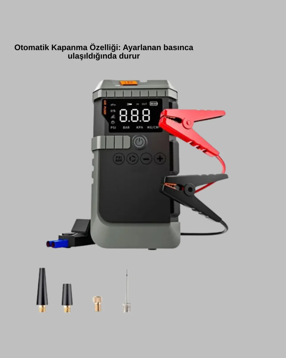 Araç İçin 4 Fonksiyonlu Akü Takviye ve Lastik Şişirme Cihazı
