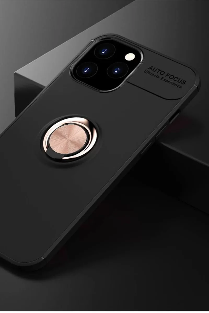 Newface Apple iPhone 12 Pro Max Kılıf Range Yüzüklü Silikon - Siyah-Gold