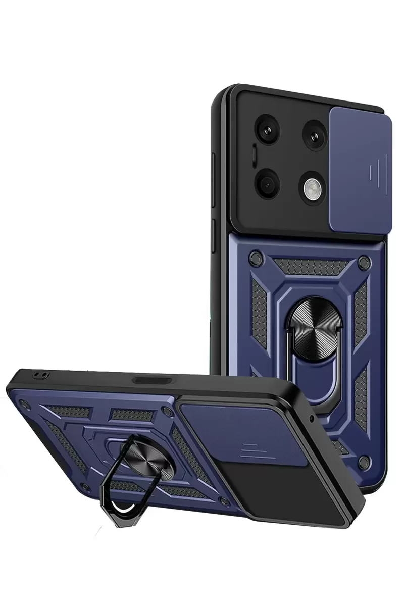 Newface Xiaomi Redmi Note 13 4G Kılıf Pars Lens Yüzüklü Silikon - Lacivert