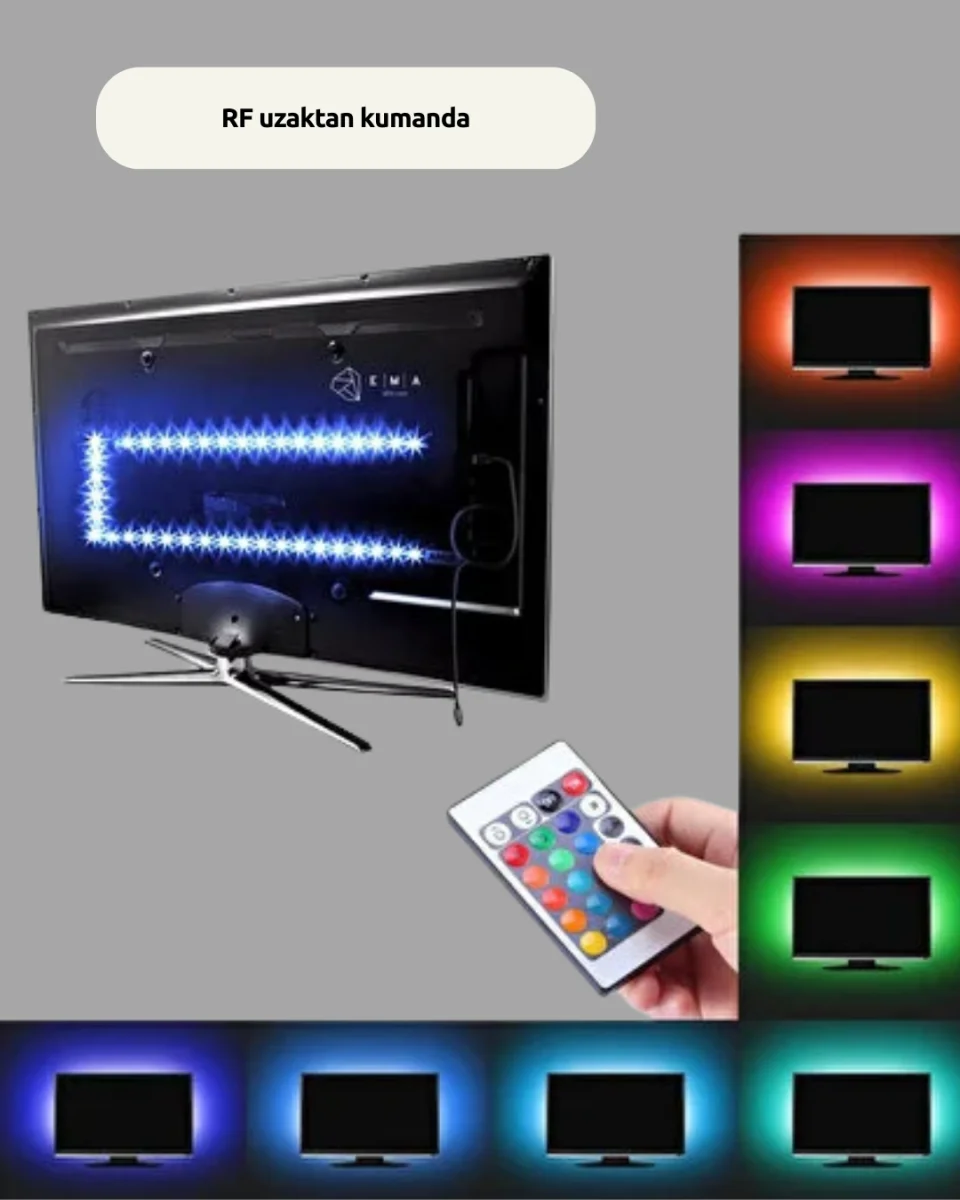 TV Arkası LED Şerit Işık Otomatik Açma Kapama Özellikli 2mt