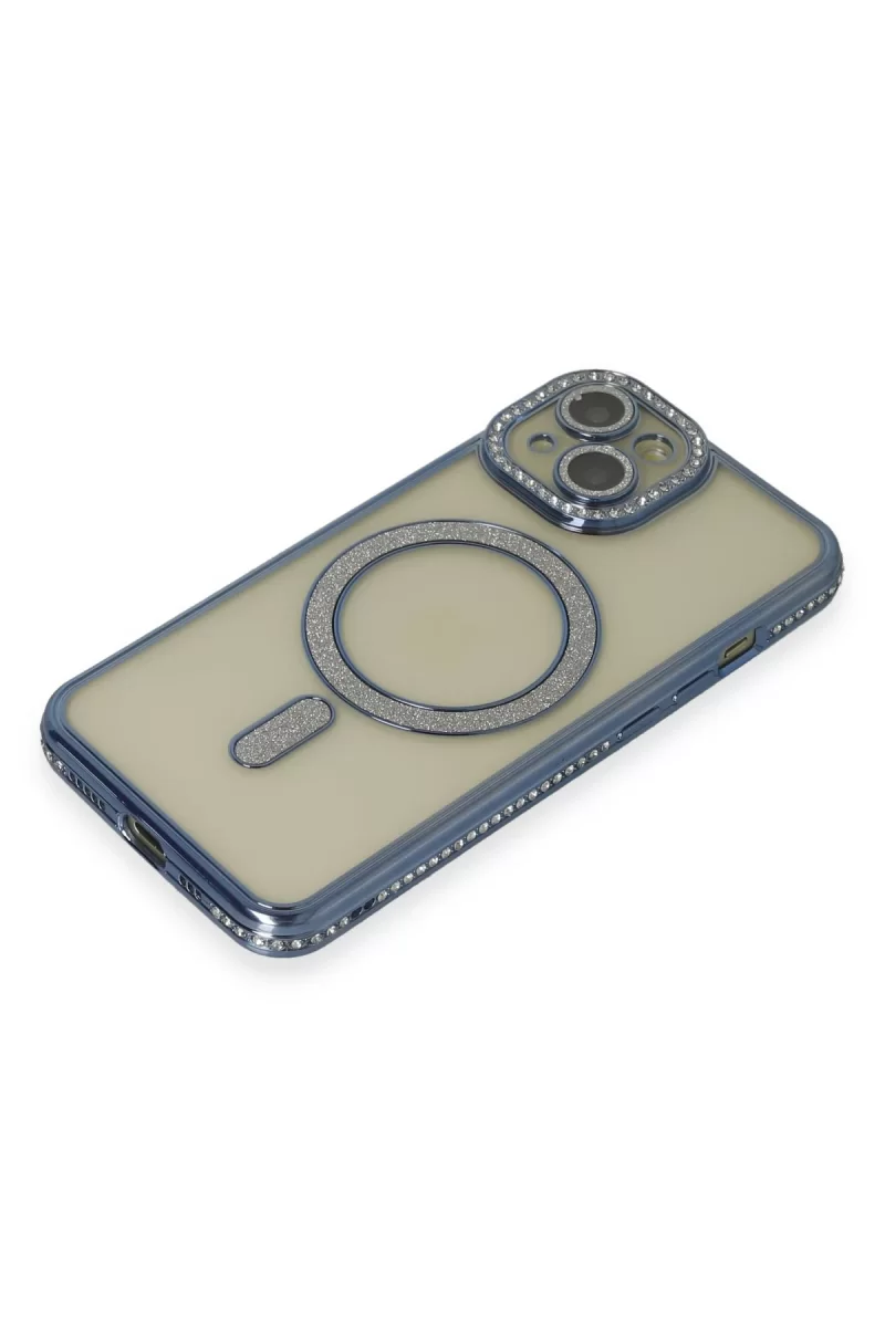 Newface Apple iPhone 15 Kılıf Joke Simli Magneticsafe Kılıf - Lacivert