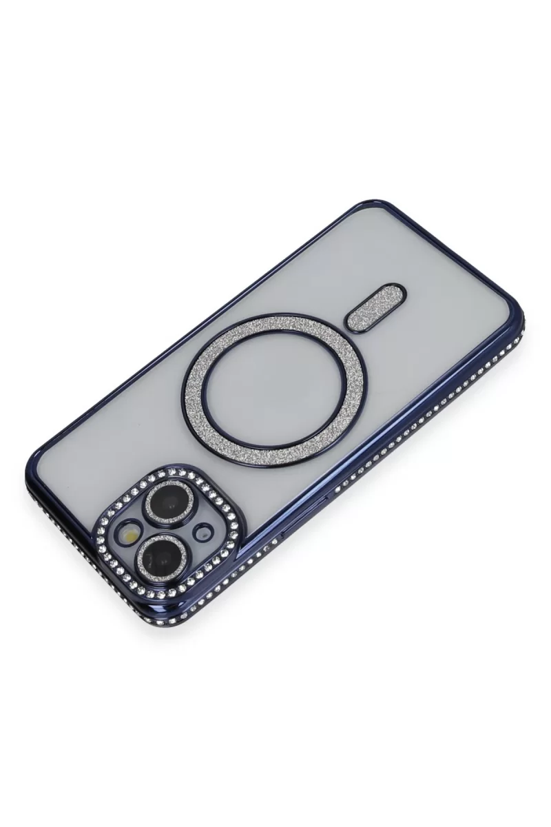 Newface Apple iPhone 14 Kılıf Joke Simli Magneticsafe Kılıf - Lacivert