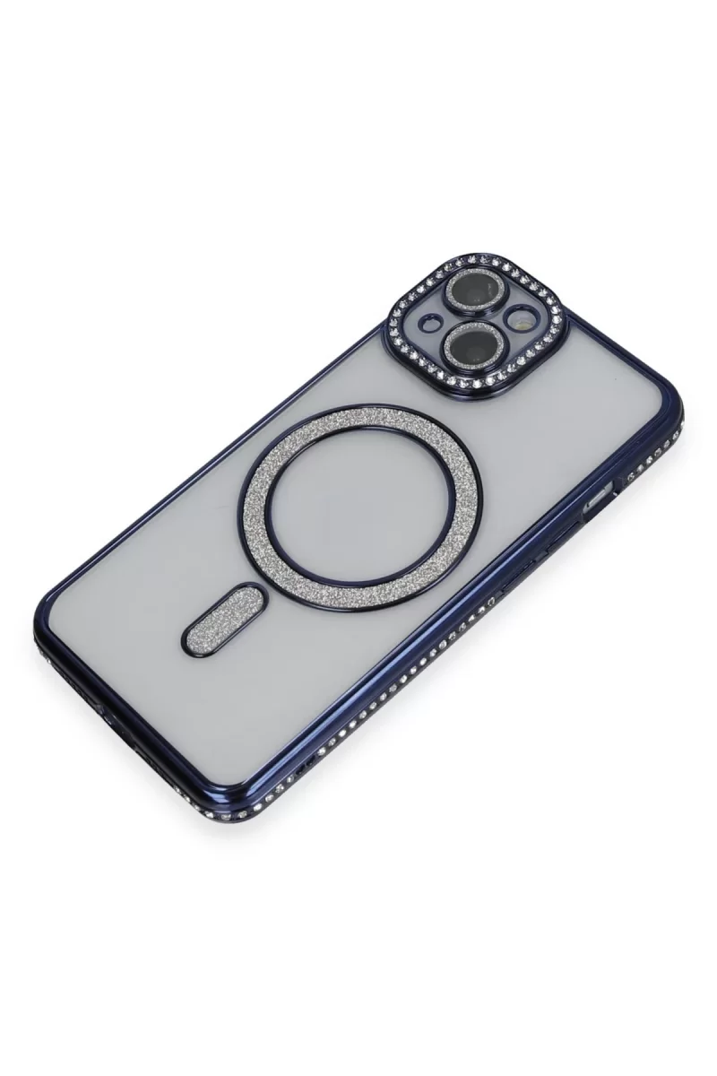 Newface Apple iPhone 14 Kılıf Joke Simli Magneticsafe Kılıf - Lacivert