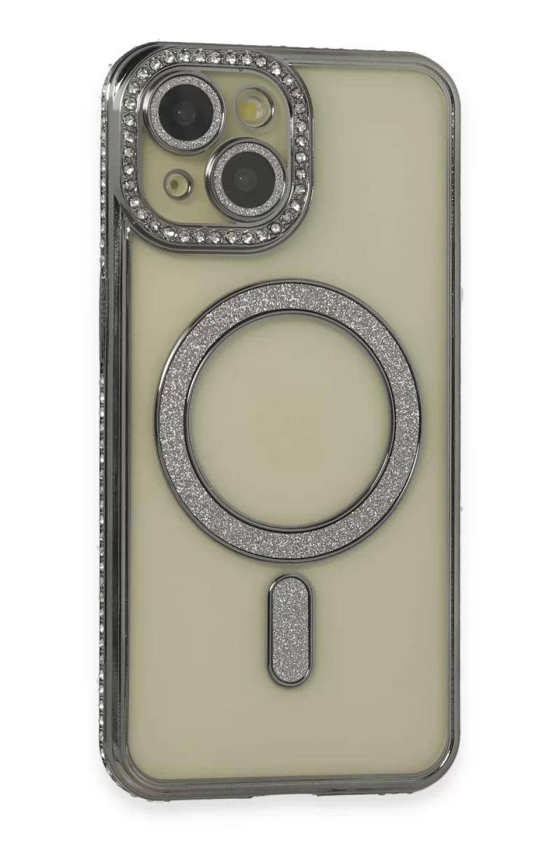 Newface Apple iPhone 14 Kılıf Joke Simli Magneticsafe Kılıf - Gri