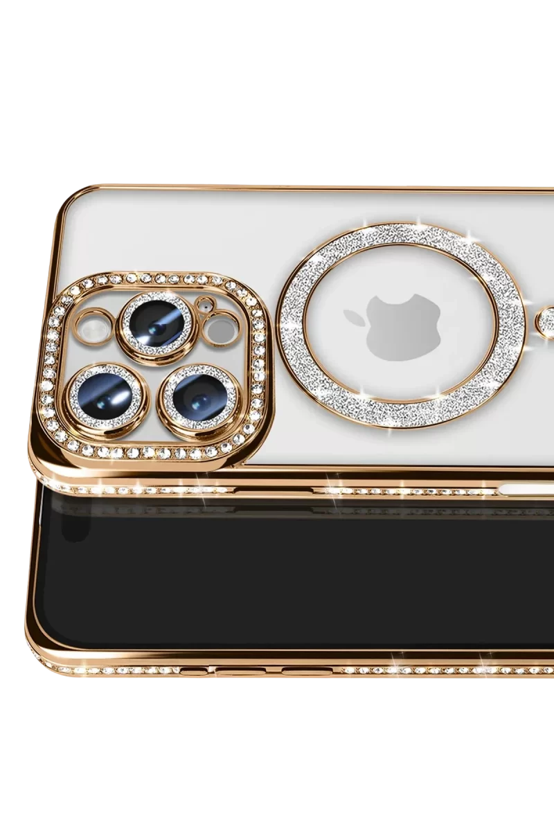 Newface Apple iPhone 16 Pro Max Kılıf Joke Simli Magneticsafe Kılıf - Gold