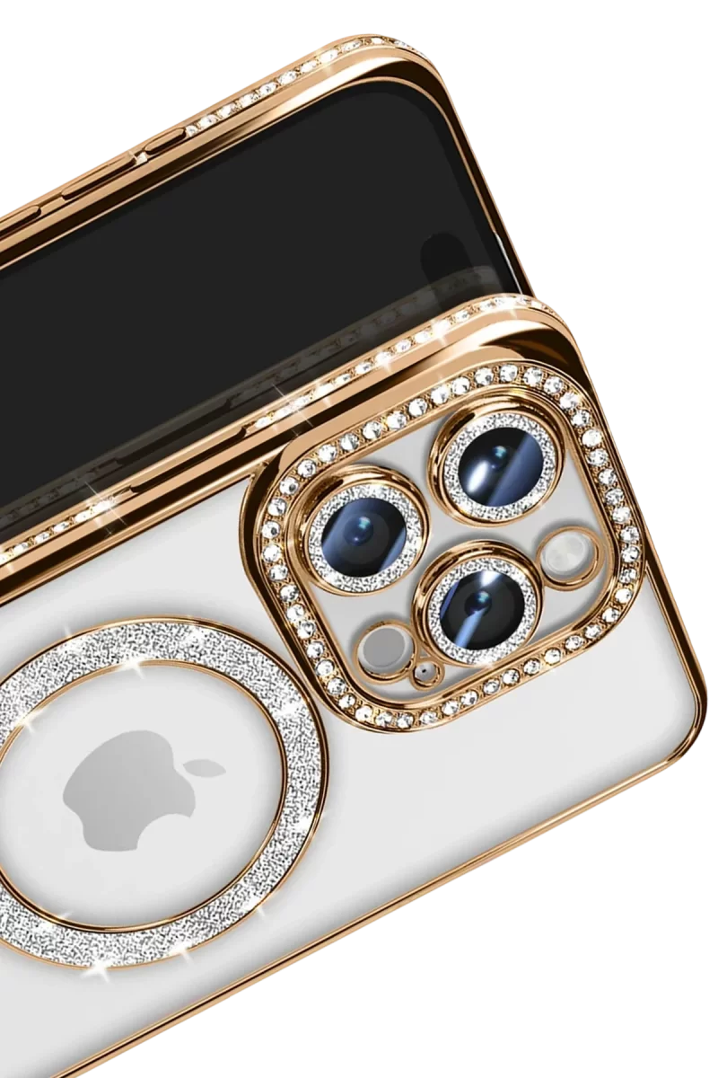 Newface Apple iPhone 16 Pro Max Kılıf Joke Simli Magneticsafe Kılıf - Gold