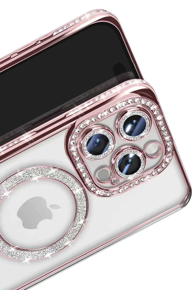 Newface Apple iPhone 16 Pro Max Kılıf Joke Simli Magneticsafe Kılıf - Pembe