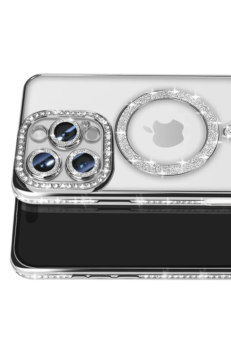 Newface Apple iPhone 16 Pro Max Kılıf Joke Simli Magneticsafe Kılıf - Gümüş