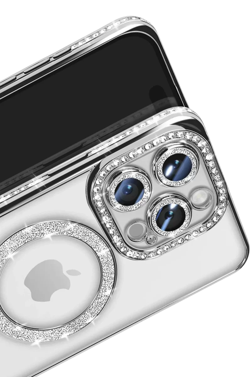 Newface Apple iPhone 16 Pro Max Kılıf Joke Simli Magneticsafe Kılıf - Gümüş