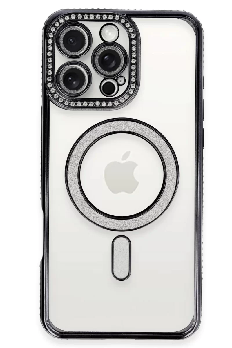 Newface Apple iPhone 16 Pro Max Kılıf Joke Simli Magneticsafe Kılıf - Gri