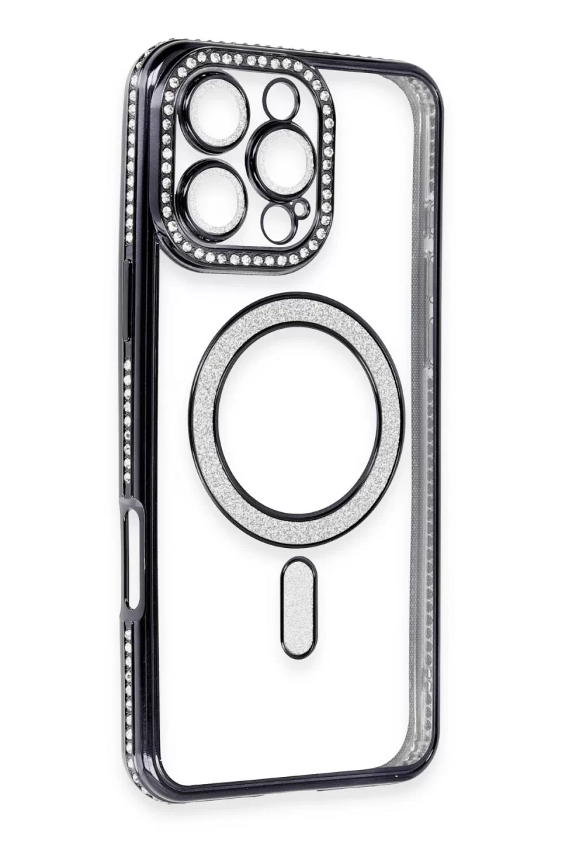 Newface Apple iPhone 16 Pro Max Kılıf Joke Simli Magneticsafe Kılıf - Gri