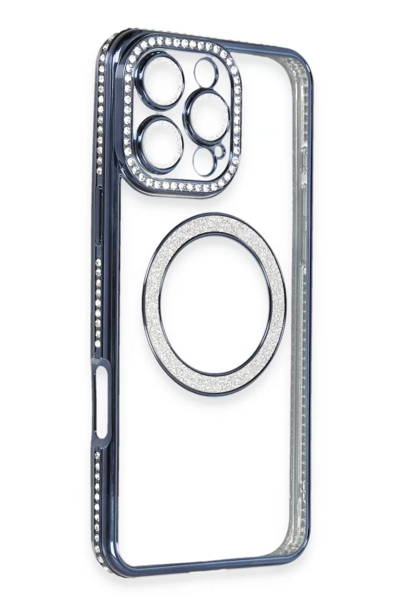 Newface Apple iPhone 16 Pro Max Kılıf Joke Simli Magneticsafe Kılıf - Lacivert