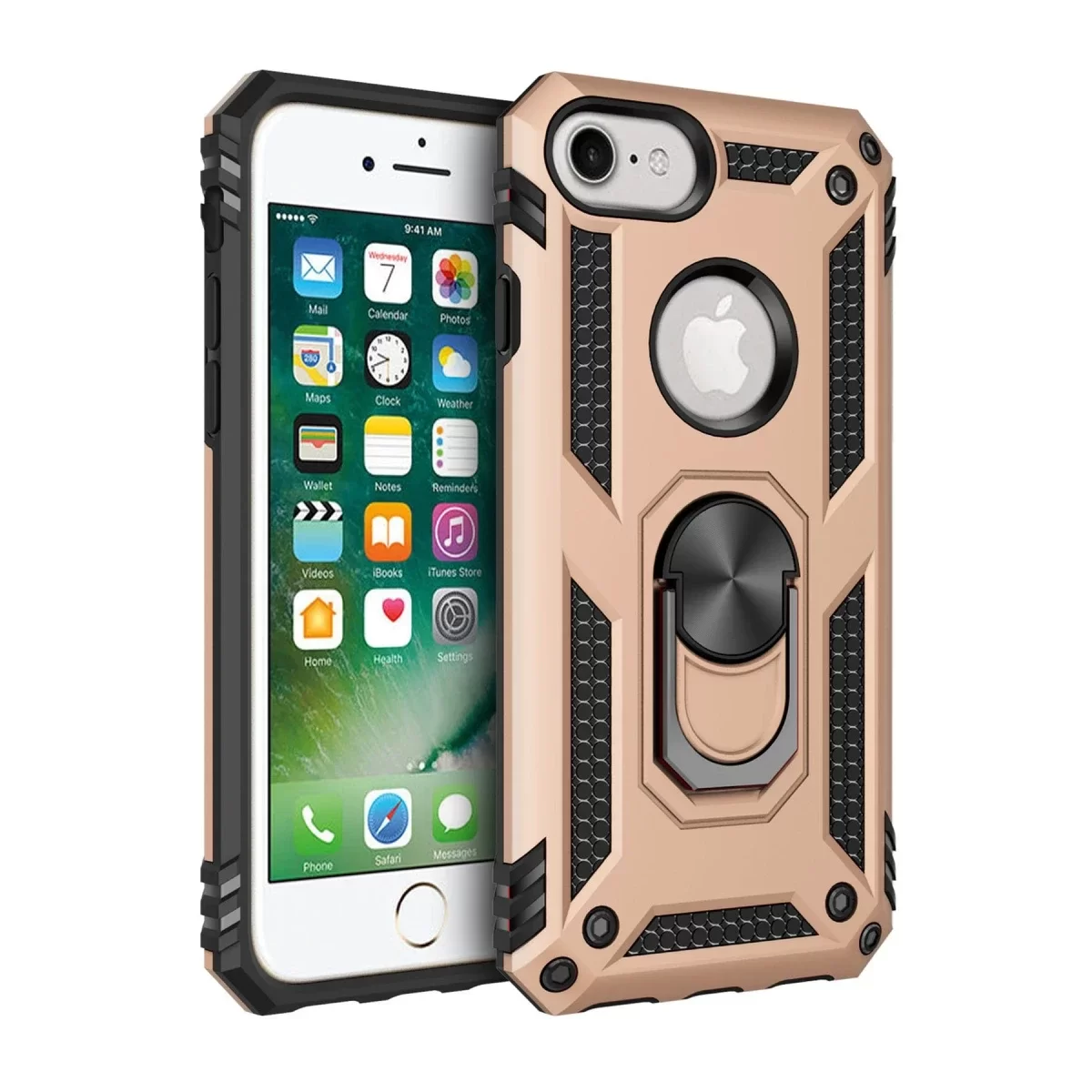 Newface Apple iPhone 7 Kılıf Sofya Yüzüklü Silikon Kapak - Gold