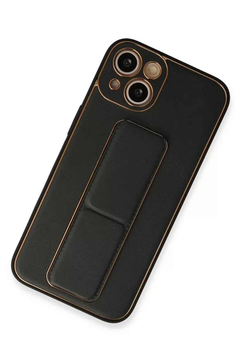 Newface Apple iPhone 13 Kılıf Coco Deri Standlı Kapak - Siyah
