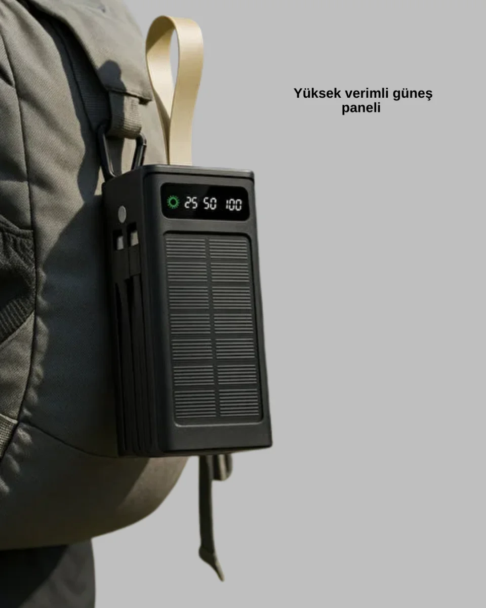 Taşınabilir Güneş Panelli Powerbank Çoklu Cihaz Şarj Destekli