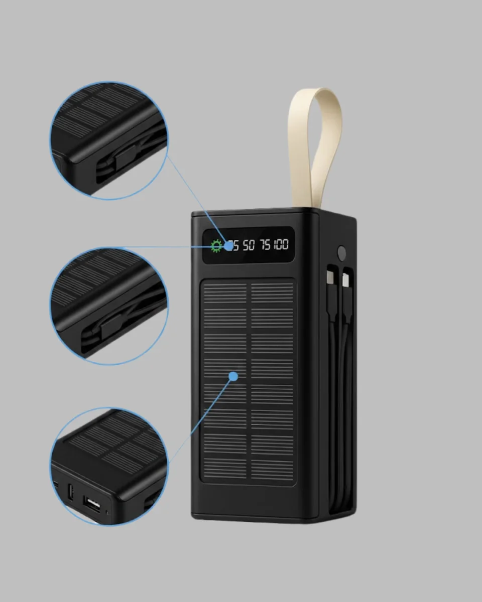 LED Aydınlatmalı Güneş Panelli Powerbank Seyahat ve Kamp İçin