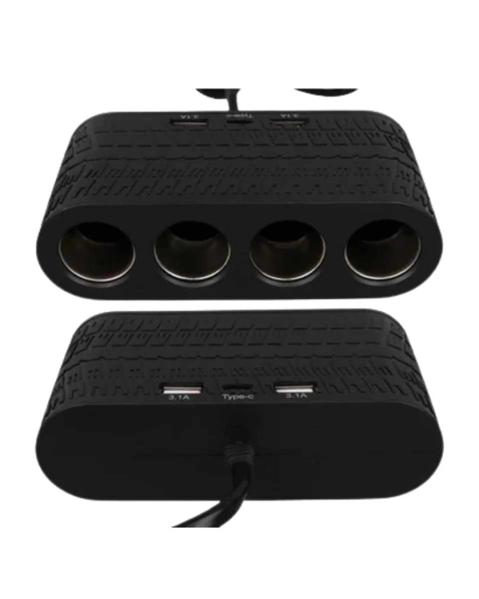Araç Çakmak Çoklayıcı 4 Çıkışlı 2 USB ve Type C Girişli Çok Fonksiyonlu Şarj Ünitesi