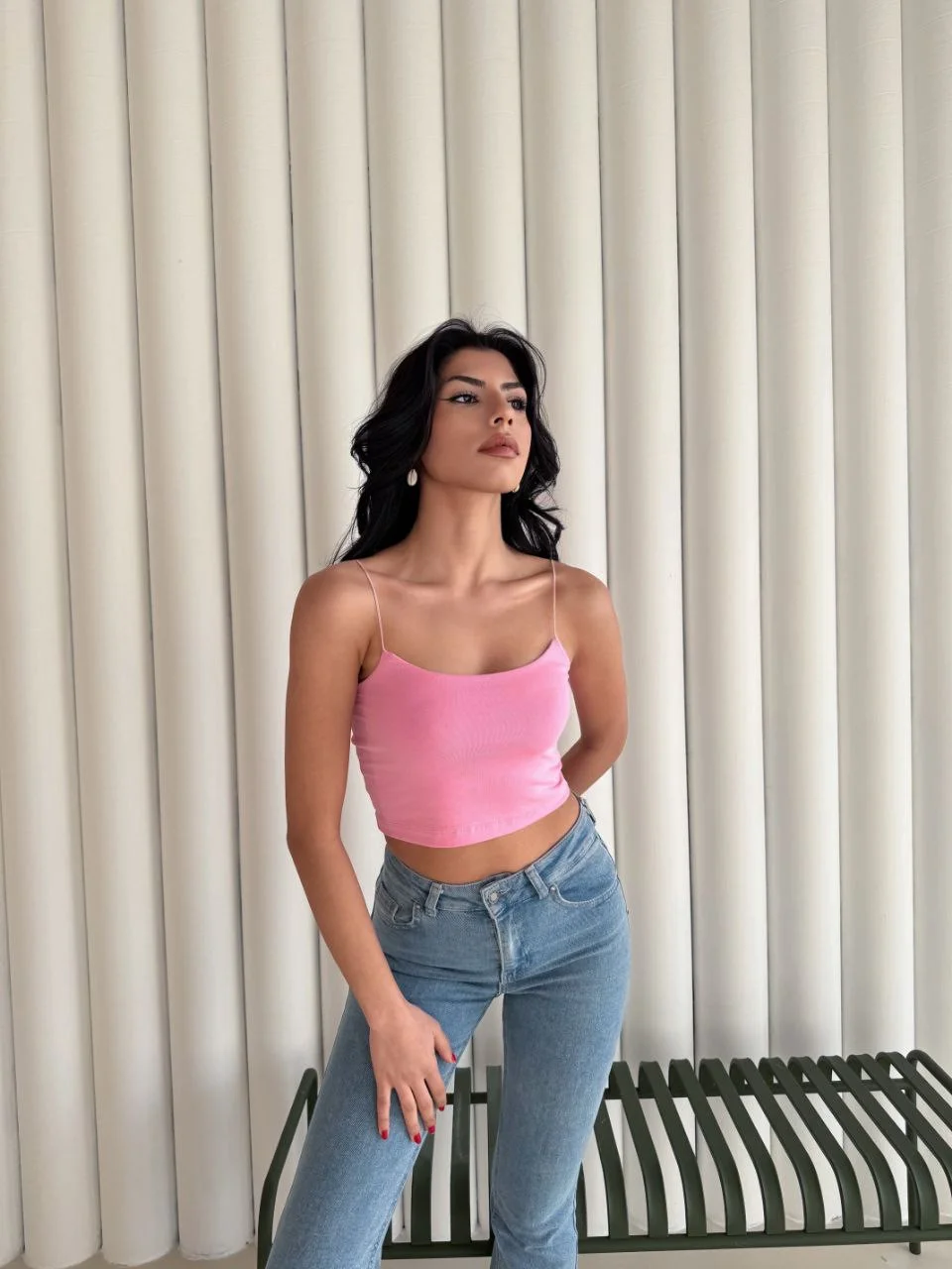 Kadın İp Askılı Kısa Crop - Pembe