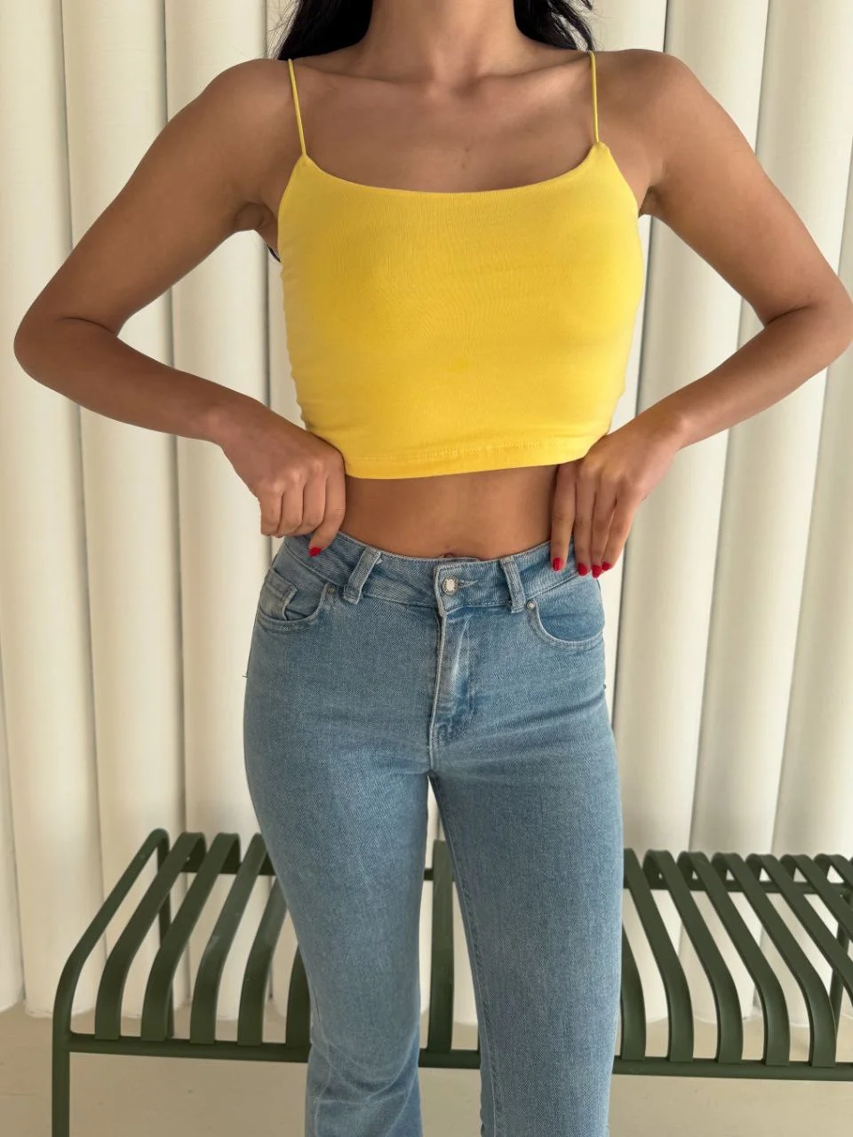 İp Askılı Kısa Crop - Sarı