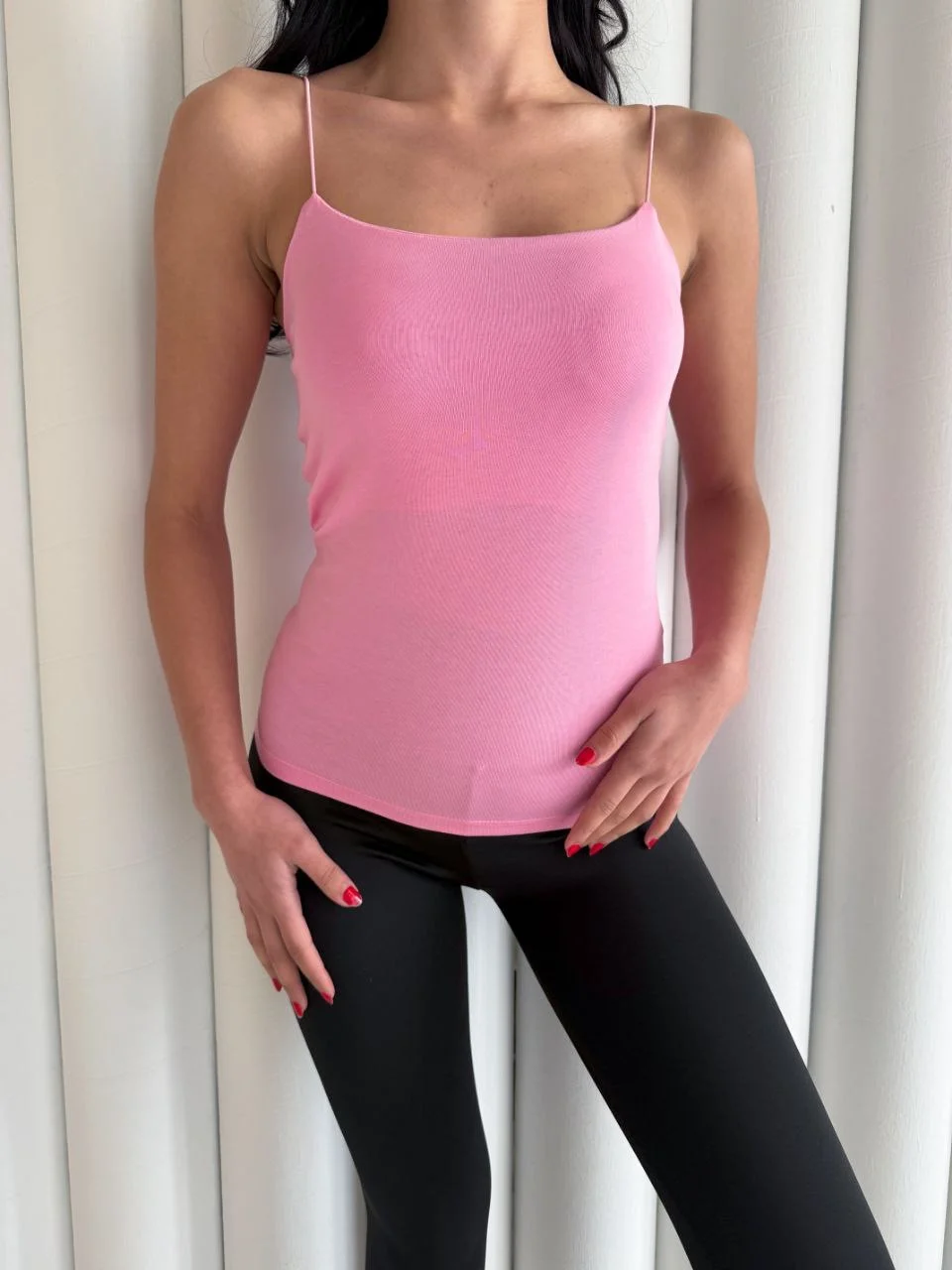 Kadın İp Askılı Uzun Crop - Pembe