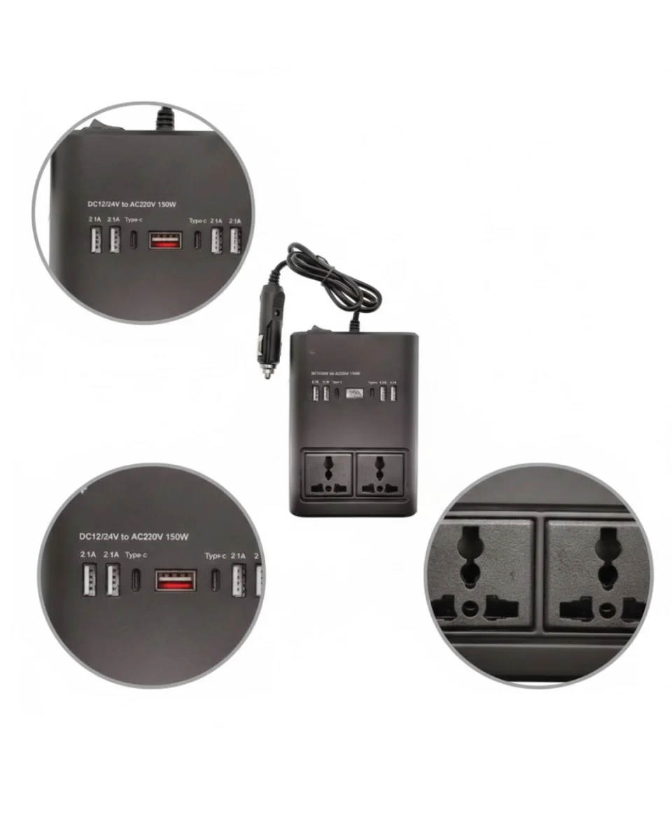 Araç İçin 12V 24V Güç Dönüştürücü 220V Priz ve USB Portlu