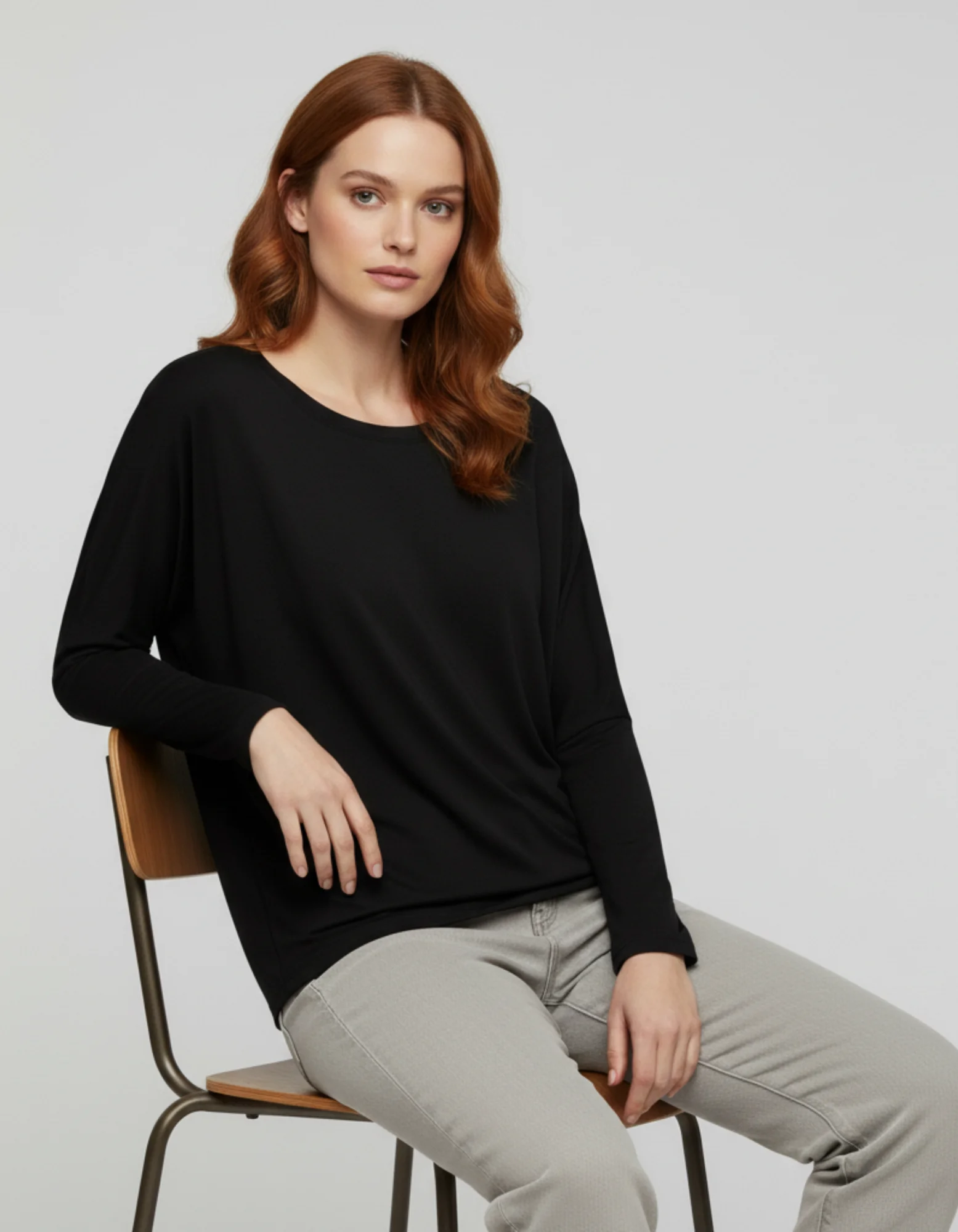 Siyah Basic Uzun Kollu Viskon Kadın Bluz