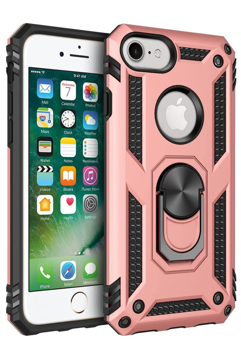 Newface Apple iPhone 7 Kılıf Sofya Yüzüklü Silikon Kapak - Rose
