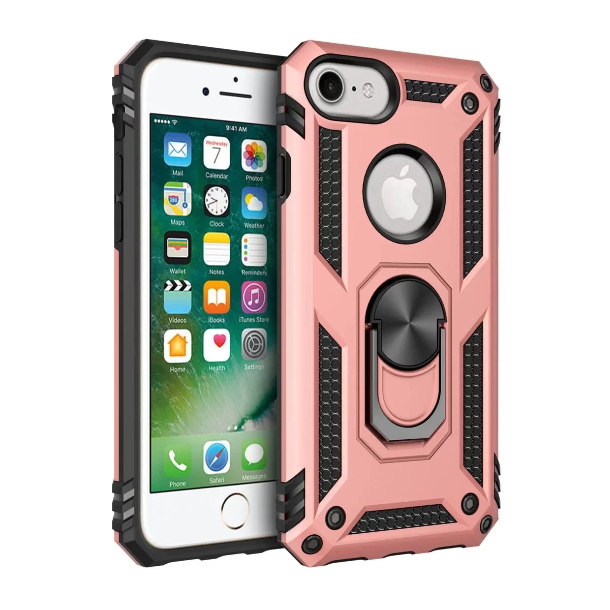 Newface Apple iPhone 7 Kılıf Sofya Yüzüklü Silikon Kapak - Rose