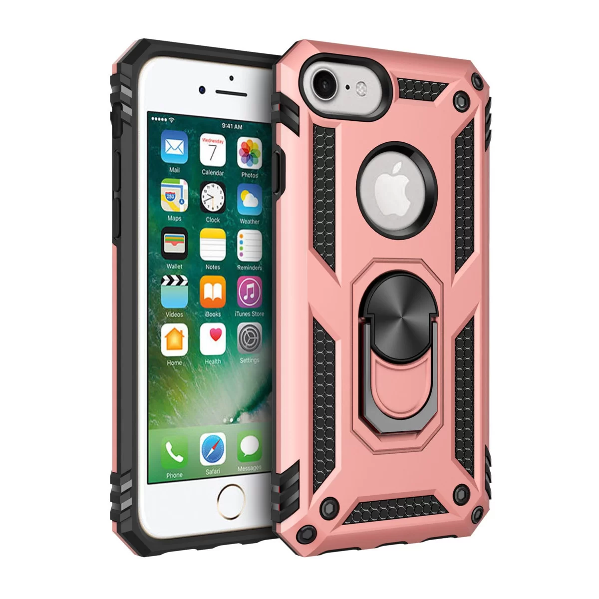 Newface Apple iPhone 7 Kılıf Sofya Yüzüklü Silikon Kapak - Rose
