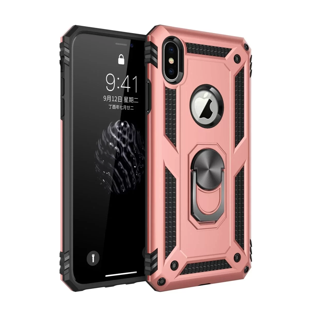 Newface Apple iPhone X Kılıf Sofya Yüzüklü Silikon Kapak - Rose