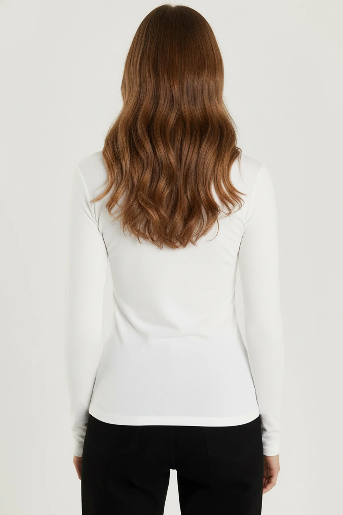 Bisiklet Yaka Parmak Geçmeli Viskon Body - Beyaz