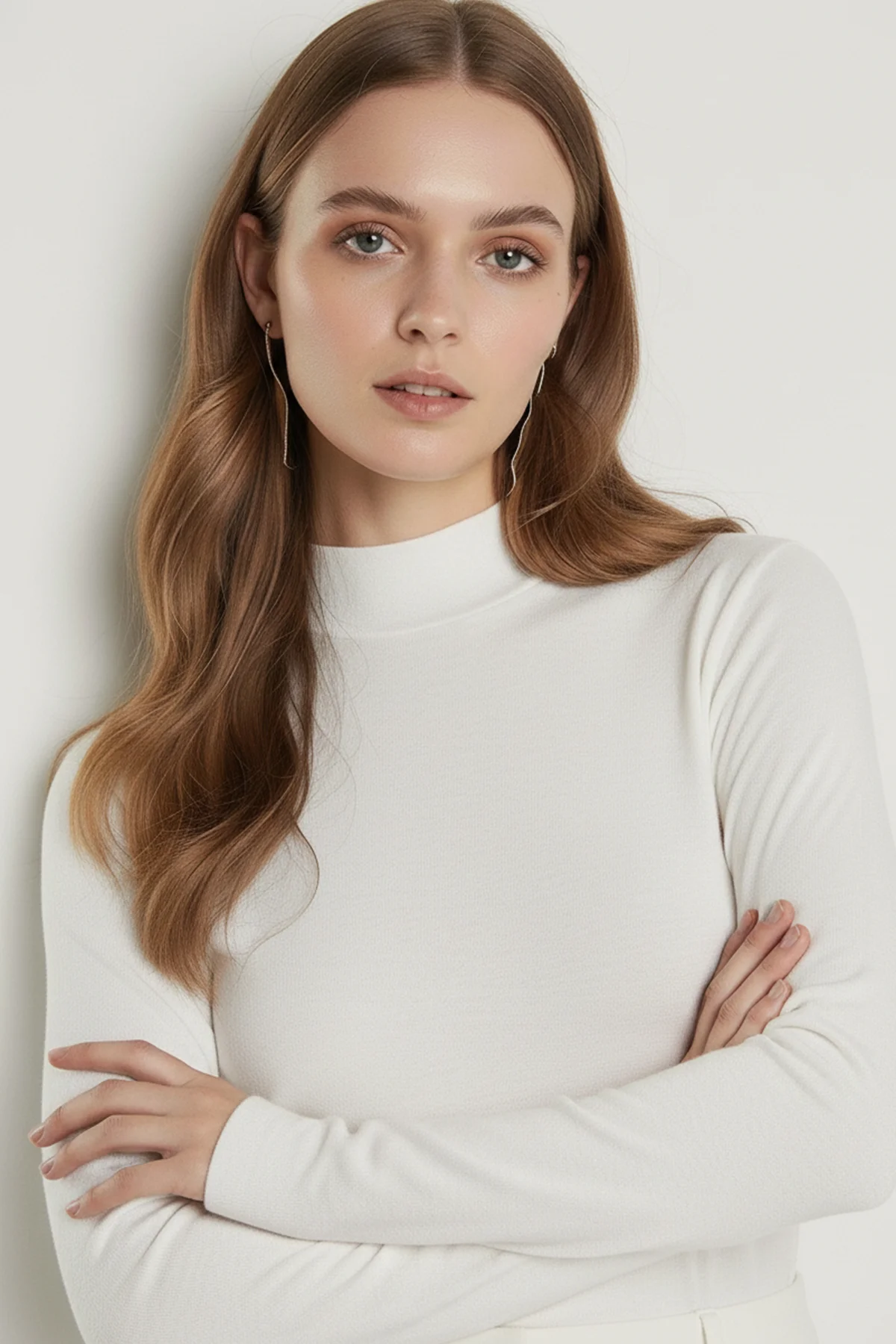 Bisiklet Yaka Parmak Geçmeli Viskon Body - Beyaz